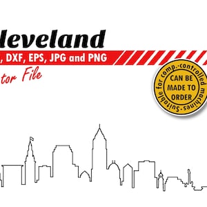 Cleveland Skyline Outline Svg, Dxf, Eps, Jpg, Png. Line City Clipart Cutting File. Ohio DIY Gift. Town T-shirt, Planner Sticker, Wall Print