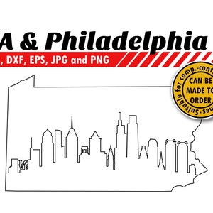 Pennsylvania and Philadelphia Skyline Svg, Eps, Dxf, Jpg, Png File | Single Line City Silhouette Vector Cutting File | Philly Attractions