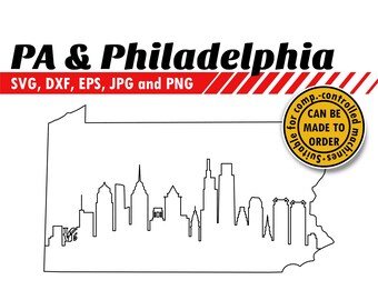Pennsylvania and Philadelphia Skyline Svg, Eps, Dxf, Jpg, Png File | Single Line City Silhouette Vector Cutting File | Philly Attractions