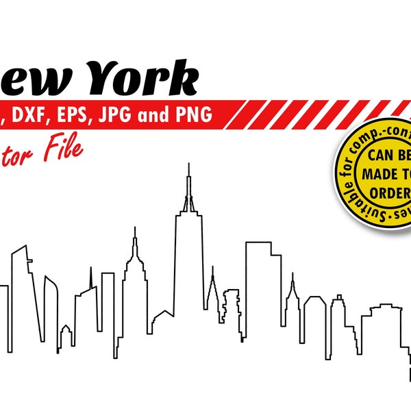 New York Skyline Outline Svg, Dxf, Eps, Jpg, Png. Line City Scenery Cutting File. DIY Gift, Sign, Glass Etching, Wall Print, T-shirt Décor.