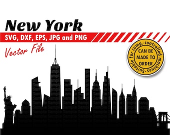 New York Skyline Svg, Dxf, Eps, Jpg & Png File | Vector City Silhouette Cutting File | NYC Skyscrapers, Manhattan, Statue of Liberty