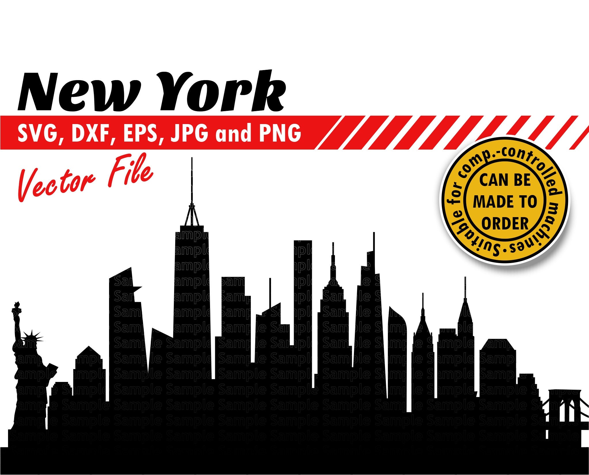 New York Skyline Svg Dxf Eps Jpg & Png File Vector City | Etsy
