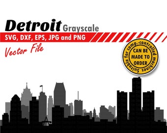 Detroit Grayscale Skyline Svg, Eps, Dxf, Jpg and Png. Multi-layer City Silhouette Cutting File. Michigan DIY Gift, Planner Decor, Wall Print