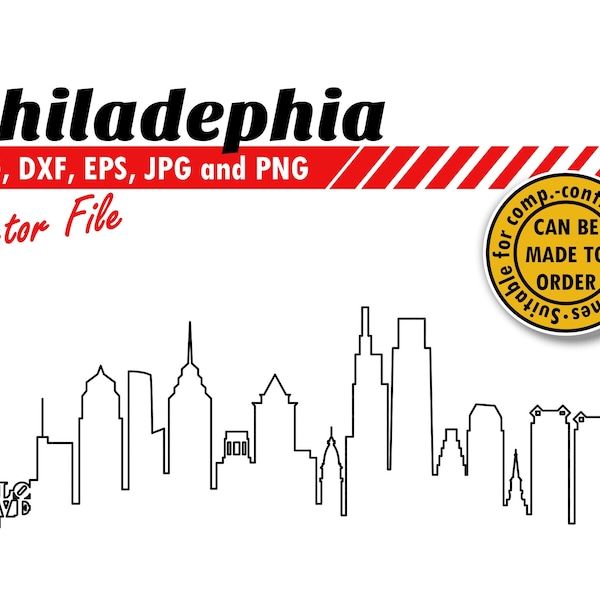 Philadelphia Outline Skyline Svg, Dxf, Eps, Jpg, Png. Cityscape for Printing & Cutting. DIY Gift, T-shirt, Sign, Tumbler, Wall Print Design.