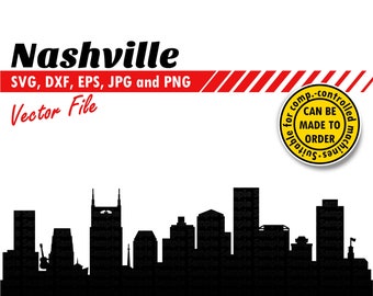 Nashville Skyline Svg, Eps, Dxf, Jpg, Png. City Silhouette for Printer & Cutter. DIY Gift, Card Stock Template, T-shirt, Wall Print Design.