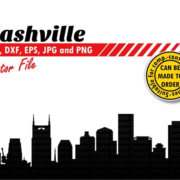 Nashville Skyline Svg, Eps, Dxf, Jpg, Png. City Silhouette for Printer & Cutter. DIY Gift, Card Stock Template, T-shirt, Wall Print Design.