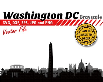 ワシントン DC グレースケール スカイライン SVG、DXF、EPS、Jpg、Png。 マルチレイヤー ベクター都市景観シルエット カッティング ファイル。 DIY ギフト、壁プリント、ステッカー