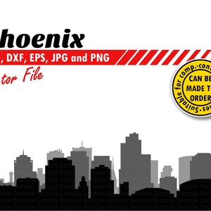 Phoenix gelaagde skyline Svg, Dxf, Png, Jpg, Eps. Stadssilhouet om te snijden en af te drukken. AZ DIY-cadeau, karton, muurafdrukontwerp.