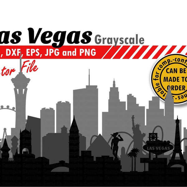 Las Vegas Grayscale Skyline Svg, Dxf, Png, Jpg, Eps. Nevada Multi-layer Vector City Silhouette Cutting File. City DIY Gift, Scrapbook Decor