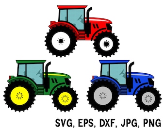 Green, Red & Blue Farm Tractor Svg, Dxf, Eps, Jpg, Png. Agro Machine Clipart Cutter File. Birthday Printable DIY Gift, T-Shirt, Mug Decor