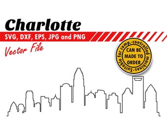 Charlotte Skyline Outline Svg, Eps, Dxf, Jpg, Png File | Single Line Vector City Silhouette Cutting File |  NASCAR, Spectrum Center, Catawba