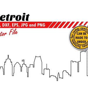Detroit Outline Skyline Svg, Dxf, Eps, Jpg, Png. Line Cityscape for Printing & Cutting. Regalo DIY, camiseta, cartulina, diseño de impresión de pared.