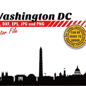 Washington DC Skyline Svg, Dxf, Eps, Jpg, Png. Arquivo de corte de silhueta de cidade vetorial. Presente DIY, adesivo de planejador, decoração de scrapbook, impressão de parede