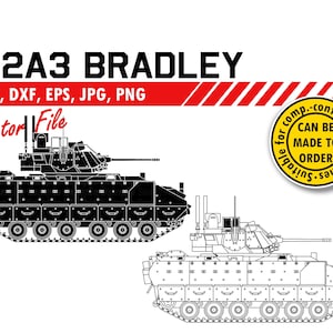 M2A3 Bradley Svg, Dxf, Eps, Jpg, Png. Detailed Blueprint Infantry Fighting Vehicle for Cutting. DIY Gift, Plaque, Sign, Wall Print Design.