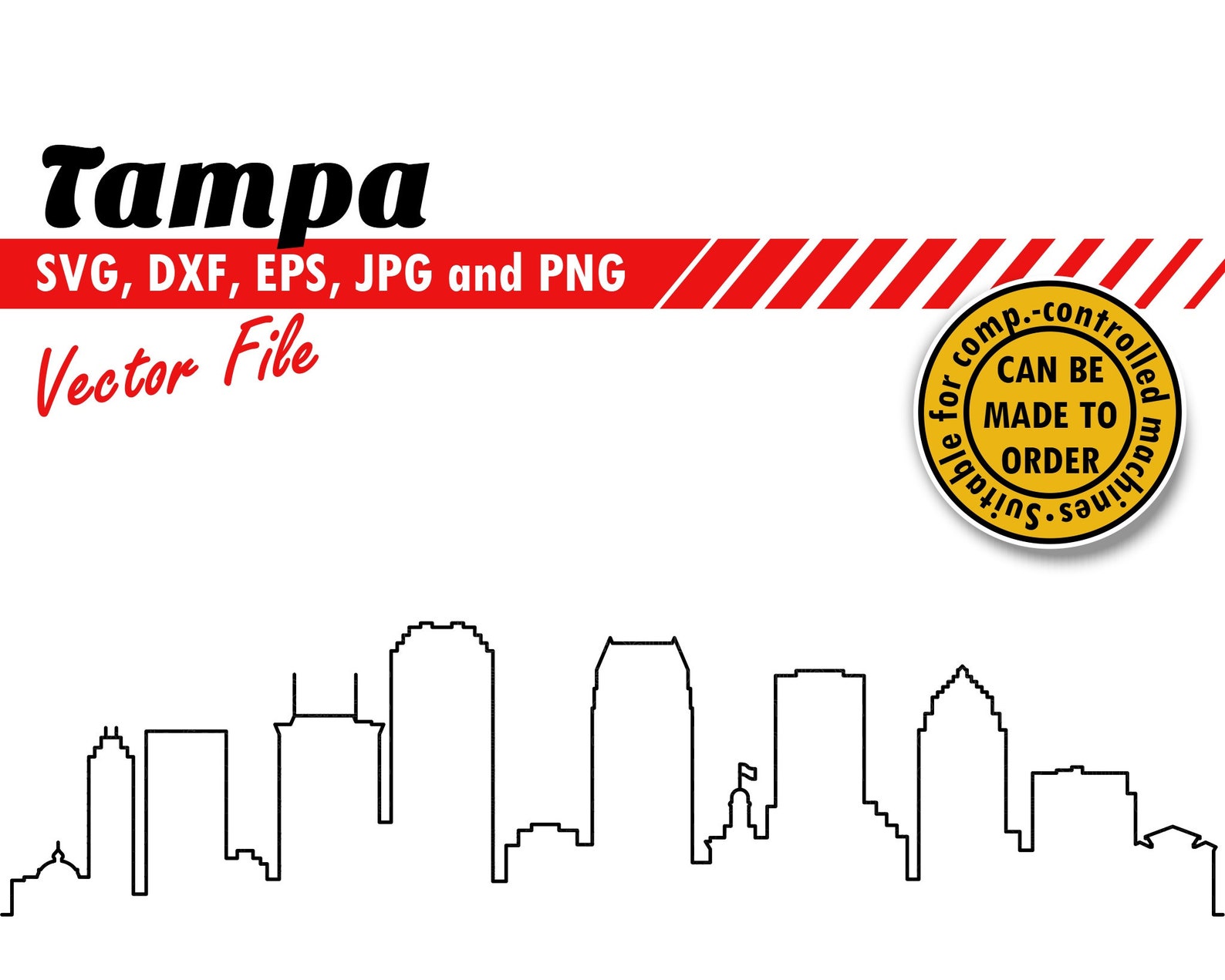 Tampa Skyline Outline Svg Eps Dxf Jpg and Png. Line City | Etsy