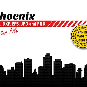 Phoenix Skyline Svg, Eps, Dxf, Jpg, Png. City Silhouet voor afdrukken & Snijden. DIY Gift, T-shirt, Card Stock Template, Wall Print Design.