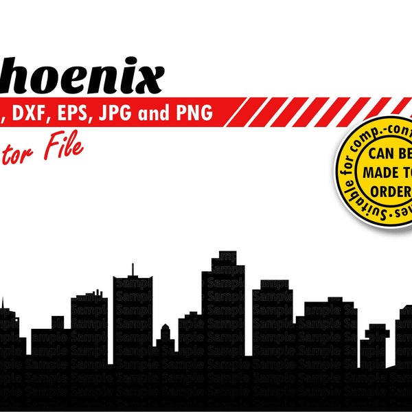 Phoenix Skyline Svg, Eps, Dxf, Jpg, Png. City Silhouette for Printing & Cutting. DIY Gift, T-shirt, Card Stock Template, Wall Print Design.