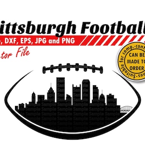 Pittsburgh Skyline in Football Ball Svg, Dxf, Jpg, Png, Eps File. City Vector Silhouette Cutting File. Steelers DIY Gift, T-shirt Design