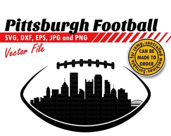 Pittsburgh Skyline in Football Ball Svg, Dxf, Jpg, Png, Eps File. City Vector Silhouette Cutting File. Steelers DIY Gift, T-shirt Design