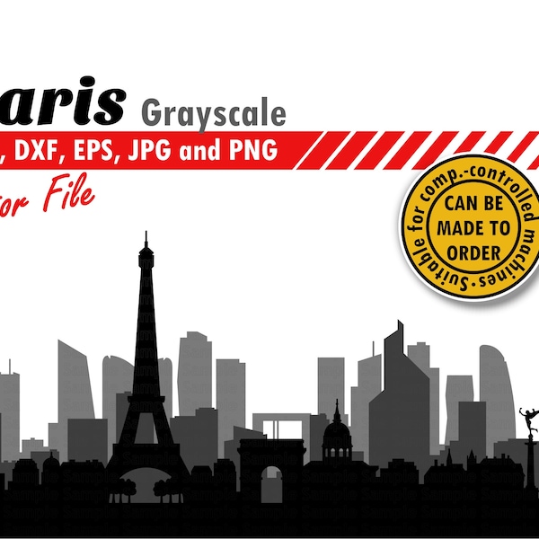 Paris Grayscale Skyline Svg, Dxf, Eps, Jpg & Png File. Multi-Layer City Silhouette Vector Cutting File. France DIY Gift, City Shadow Box