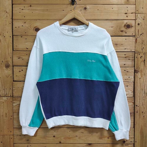 Vintage CHRISTIAN DIOR monsieur embroidery small script colorblock sweatshirt shops size M