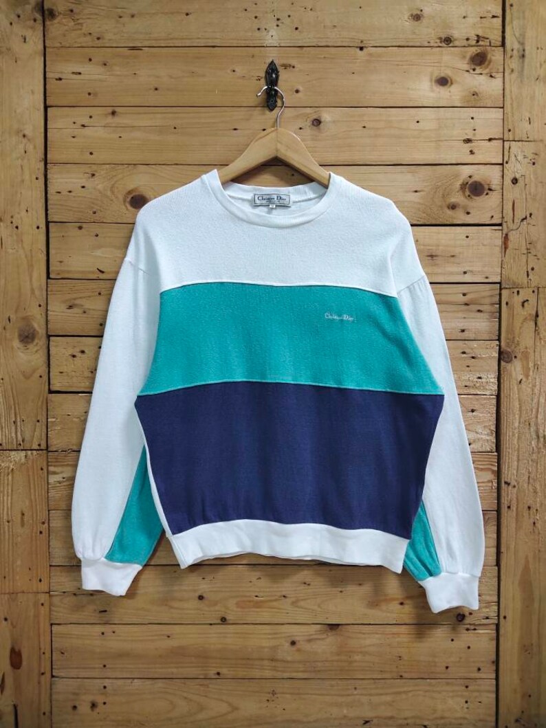 Vintage CHRISTIAN DIOR monsieur embroidery small script colorblock sweatshirt shops size M