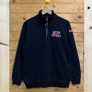 Vintage MILTON SOFTBALL embroidery small spellout half zipped sweatshirt size M