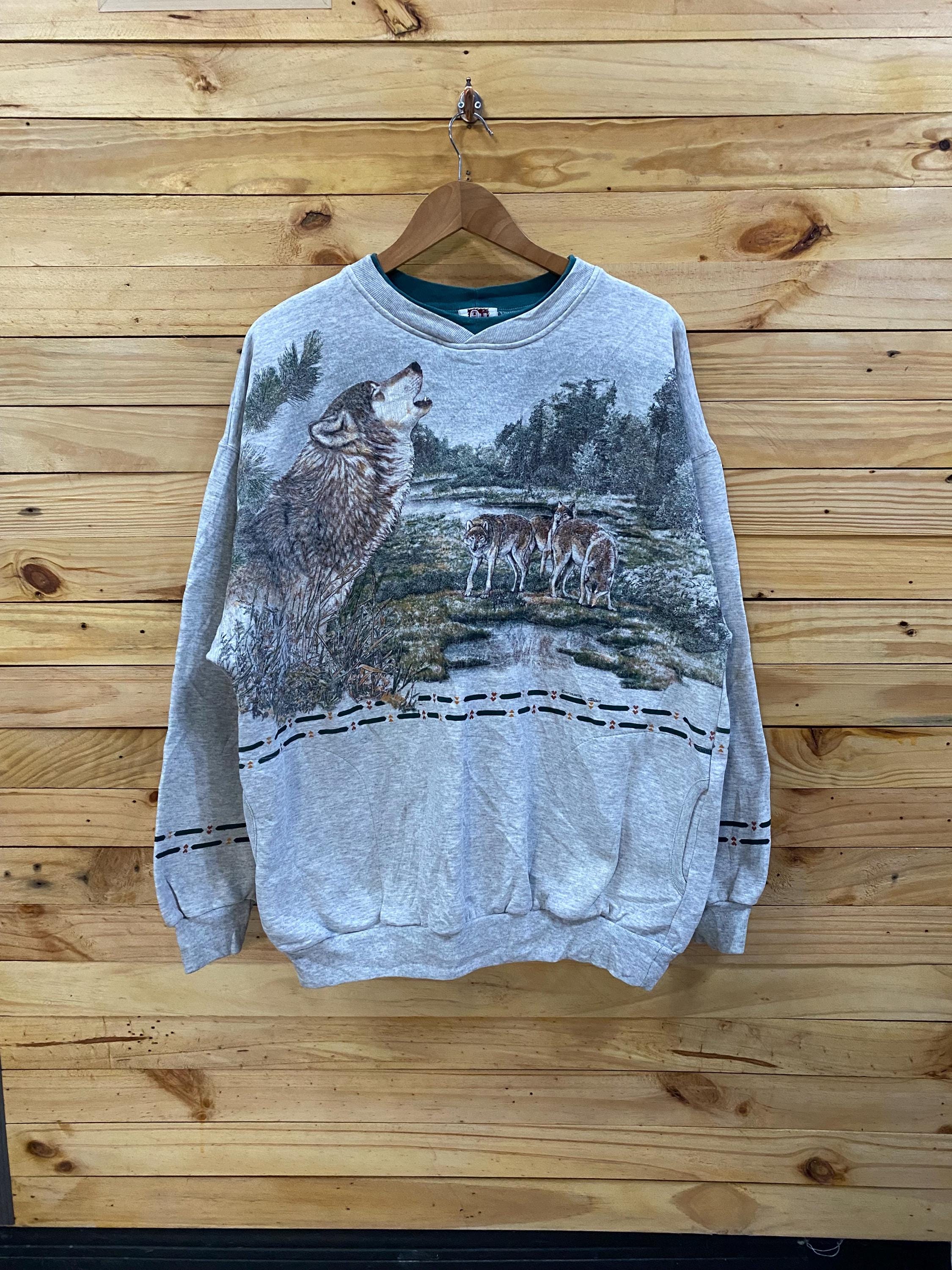 M*r様 90s オオカミ ビンテージ スウェット Art Unlimited Vintage ART Unlimited Timber WOLF Overprinted Sweatshirt Size Fits