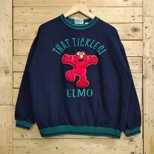 Vintage SESAME STREET that tickles ELMO embroidery logo cartoon character ringer sweatshirt size L