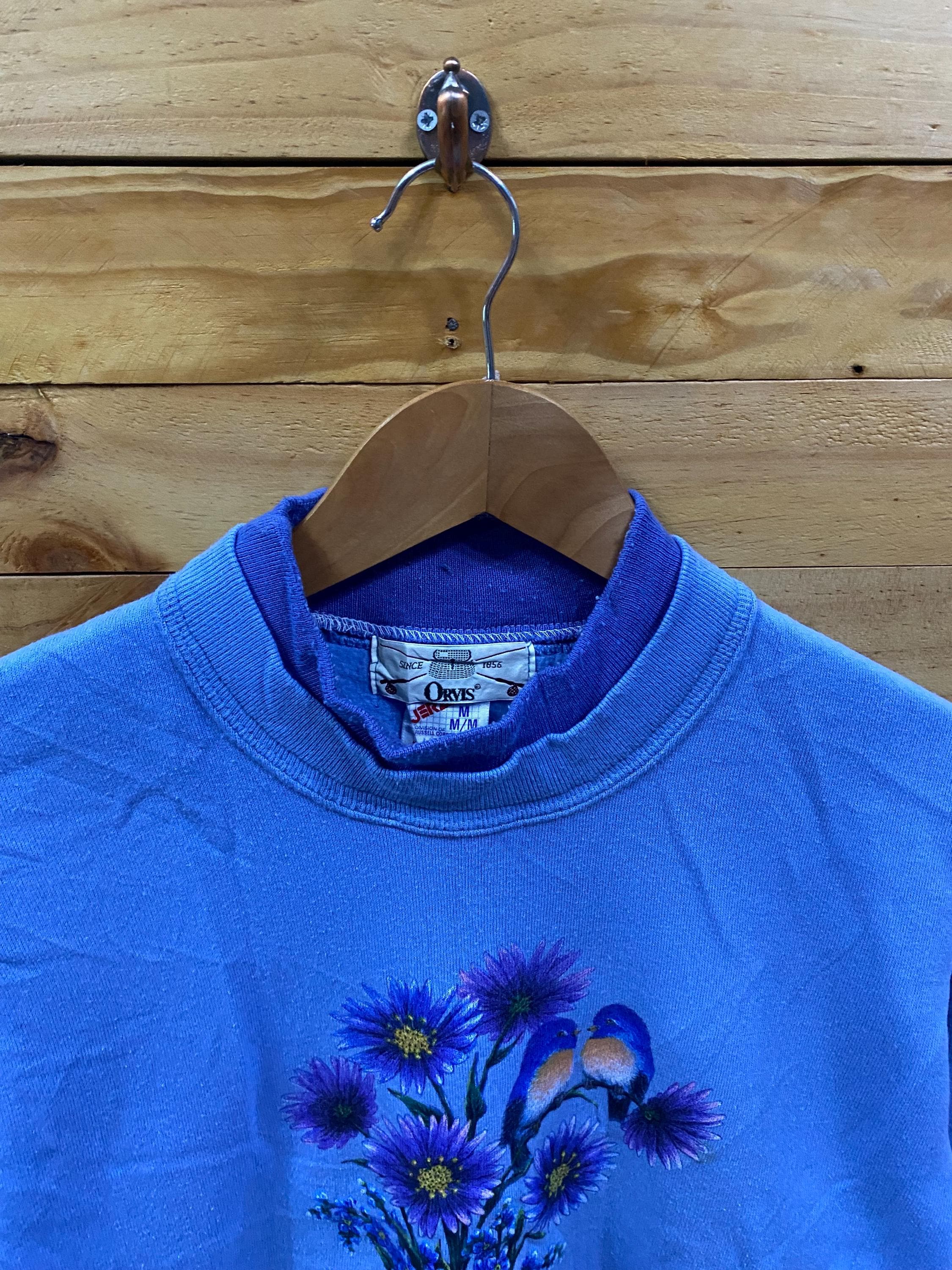 Vintage 90s Orvis X Jerzees Birds Art Painting Double Neck