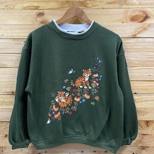 Vintage art Basic Edition KITTEN & BIRDS double neck sweatshirt size M