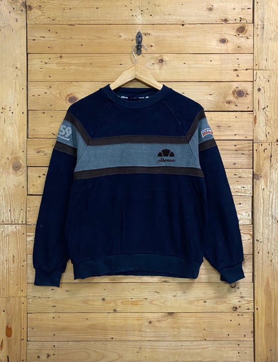 SixStonesStore Vintage Ellesse Embroidery Small Logo Stripes Crewneck Sweatshirt Size S Fits M
