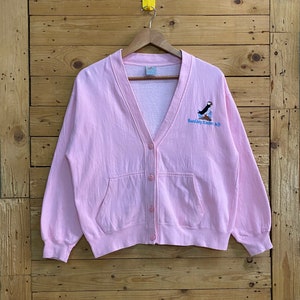 Vintage BOOTHBAY HARBOR maine embroidery puffin bird cardigan sweatshirt size S/M