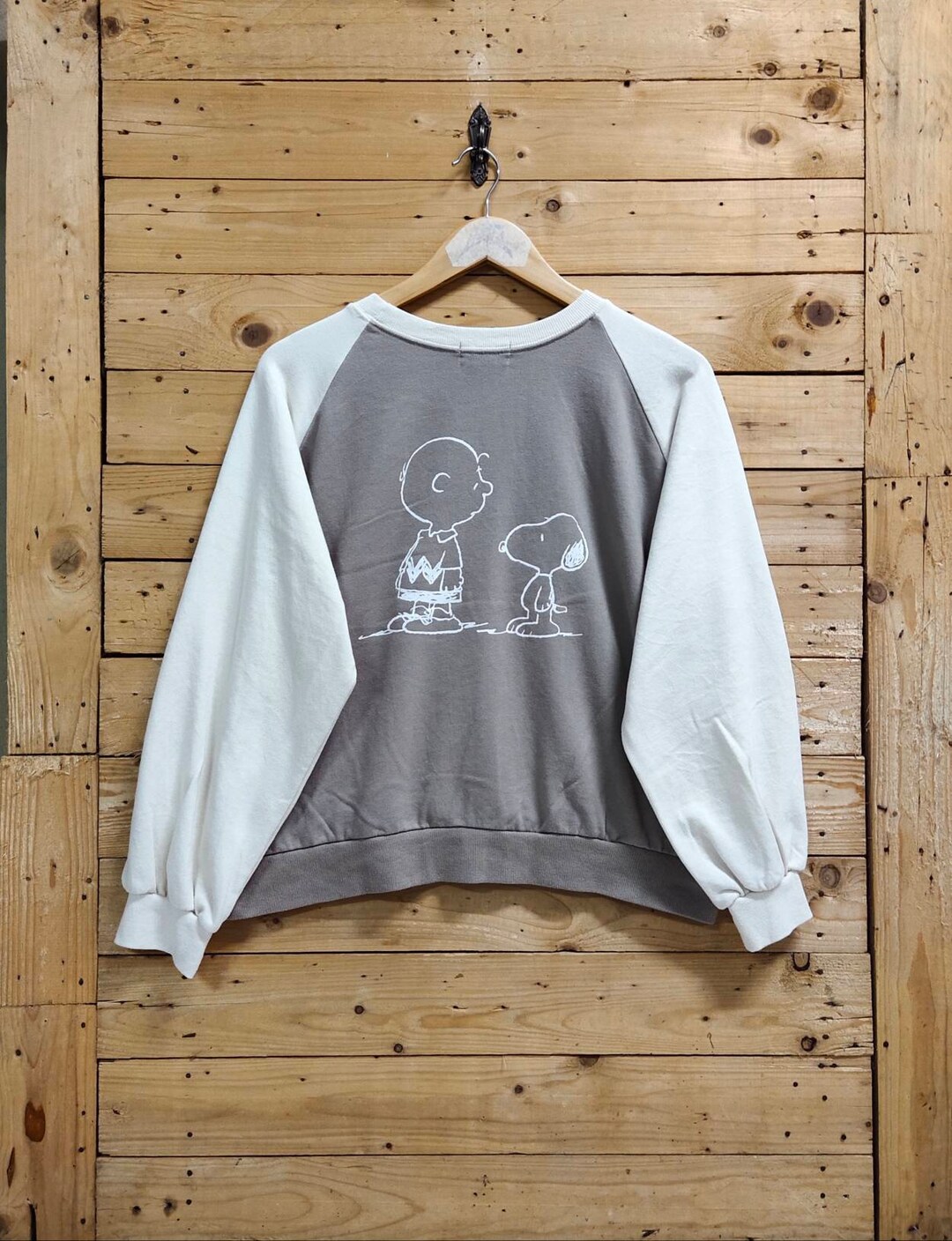 トップス beams peanuts linus raglan sweat print Redone Charlie Brown Snoopy Peanuts Faded Lemon Friendship