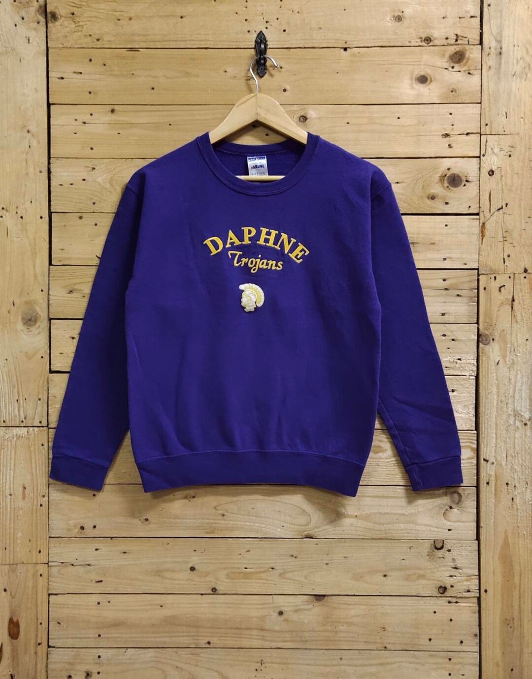 Vintage Y2k DAPHNE High School TROJANS Football Purple Sweatshirt