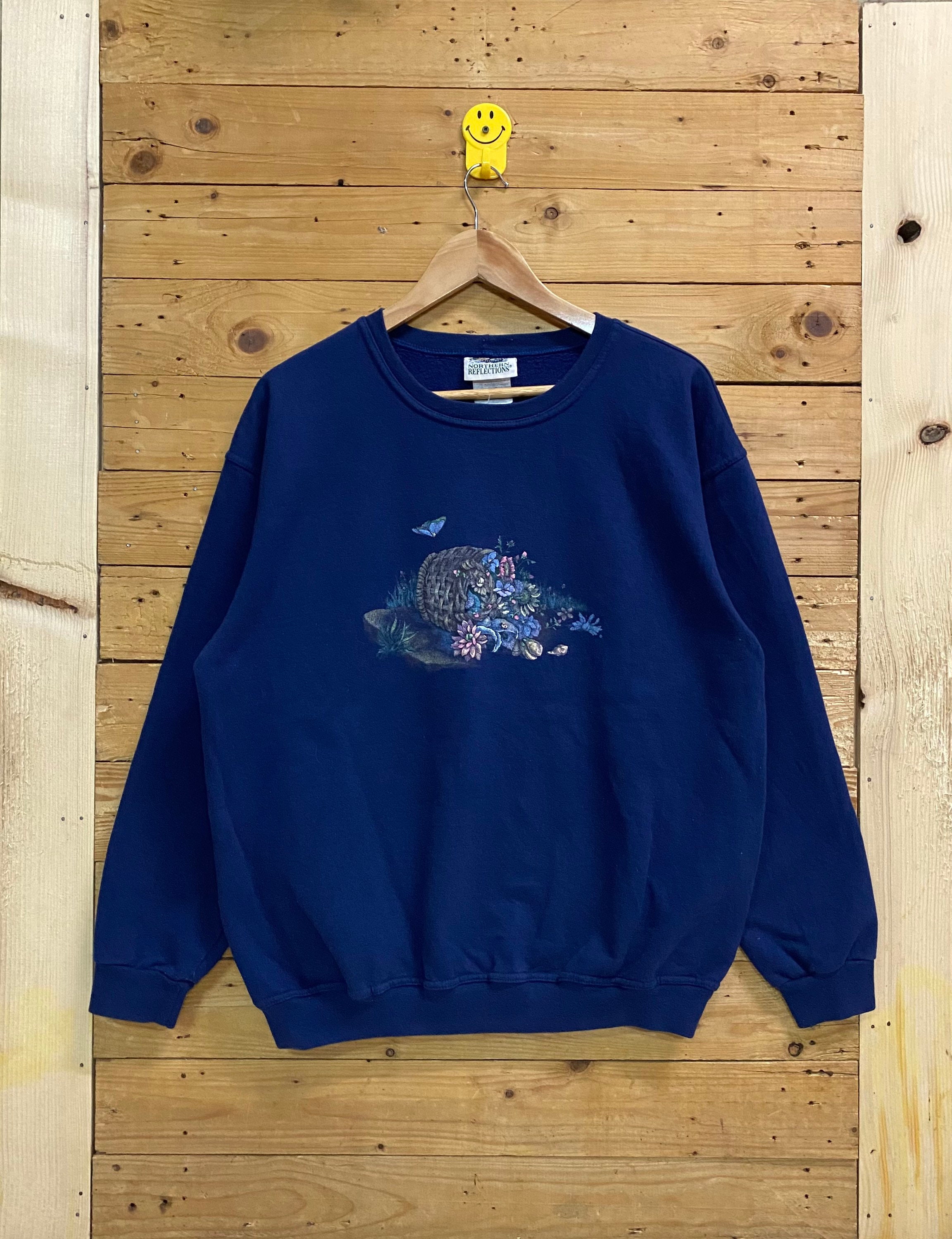 Vintage NORTHERN REFLECTION flower on basket crewneck sweatshirt size L