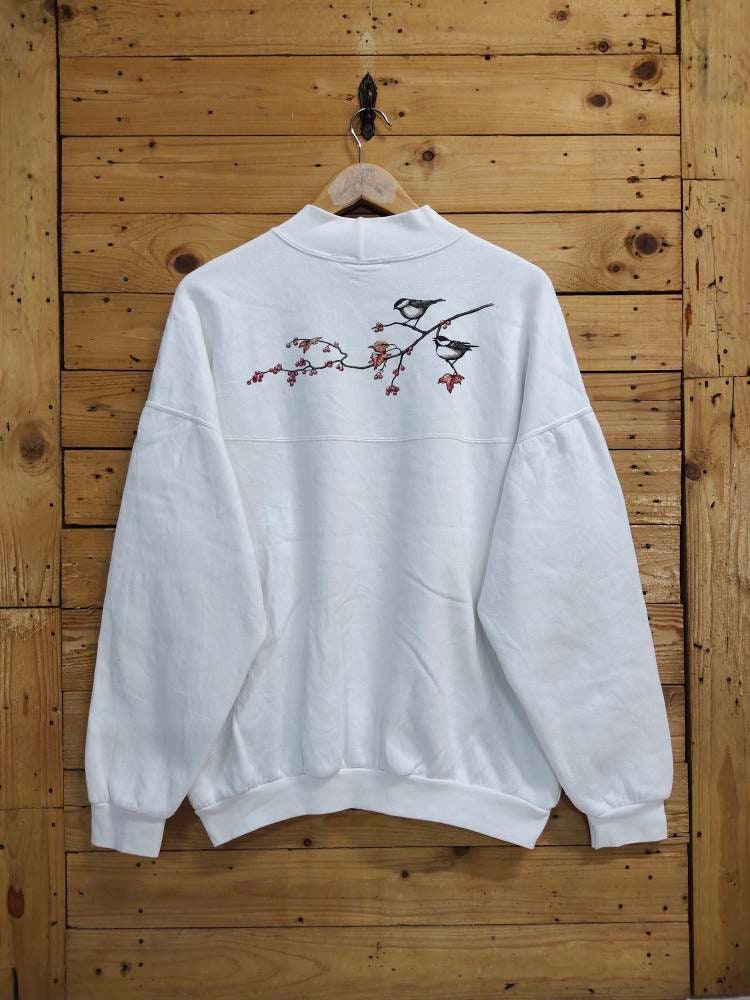 Vintage ORVIS Embroidery Birds High Neck Sweatshirt Size XL