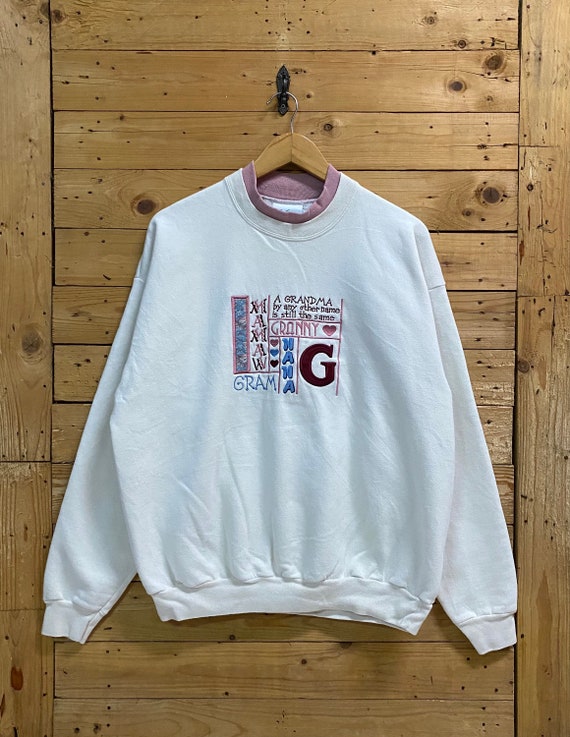 Grand mere brodee vintage des annees 90 gros sweat shirt imprime double encolure taille XL Etsy France
