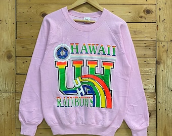 Rare! Vintage UNIVERSITY of HAWAII rainbow multicolor big logo crewneck sweatshirt size M