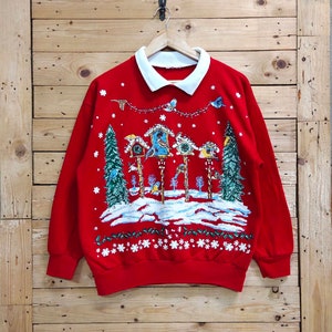 Vintage birds house big printed arts painting collared sweatshirt size M