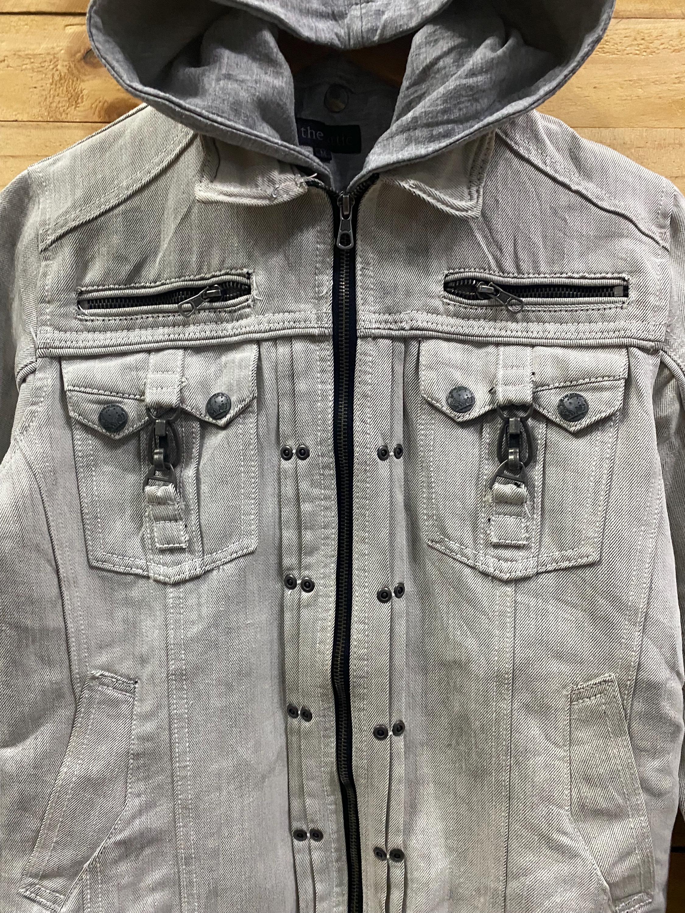 90s Japanese Brand IN the ATTIC Hoodie Punk Denim Jacket Size M