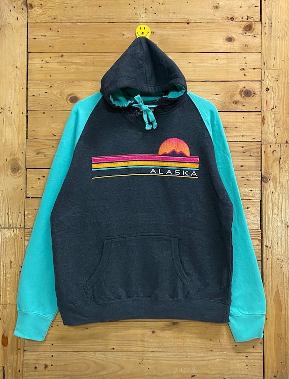 Vintage ALASKA Embroidery Landscape Hoodie Sweatshirt Size XXL  