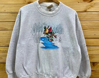 トップス vintage sweat 60s 70s double sided print Vintage Top Stitch by Morning Sun Double Neck Sweatshirt Size XL
