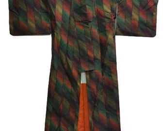 Vintage Japanese hanten yukata kimono jacket multicolor abstract  plaid no closure size L