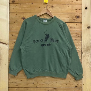 Vintage POLO WALES sportklubbs tröja med rund hals, storlek L, passar M