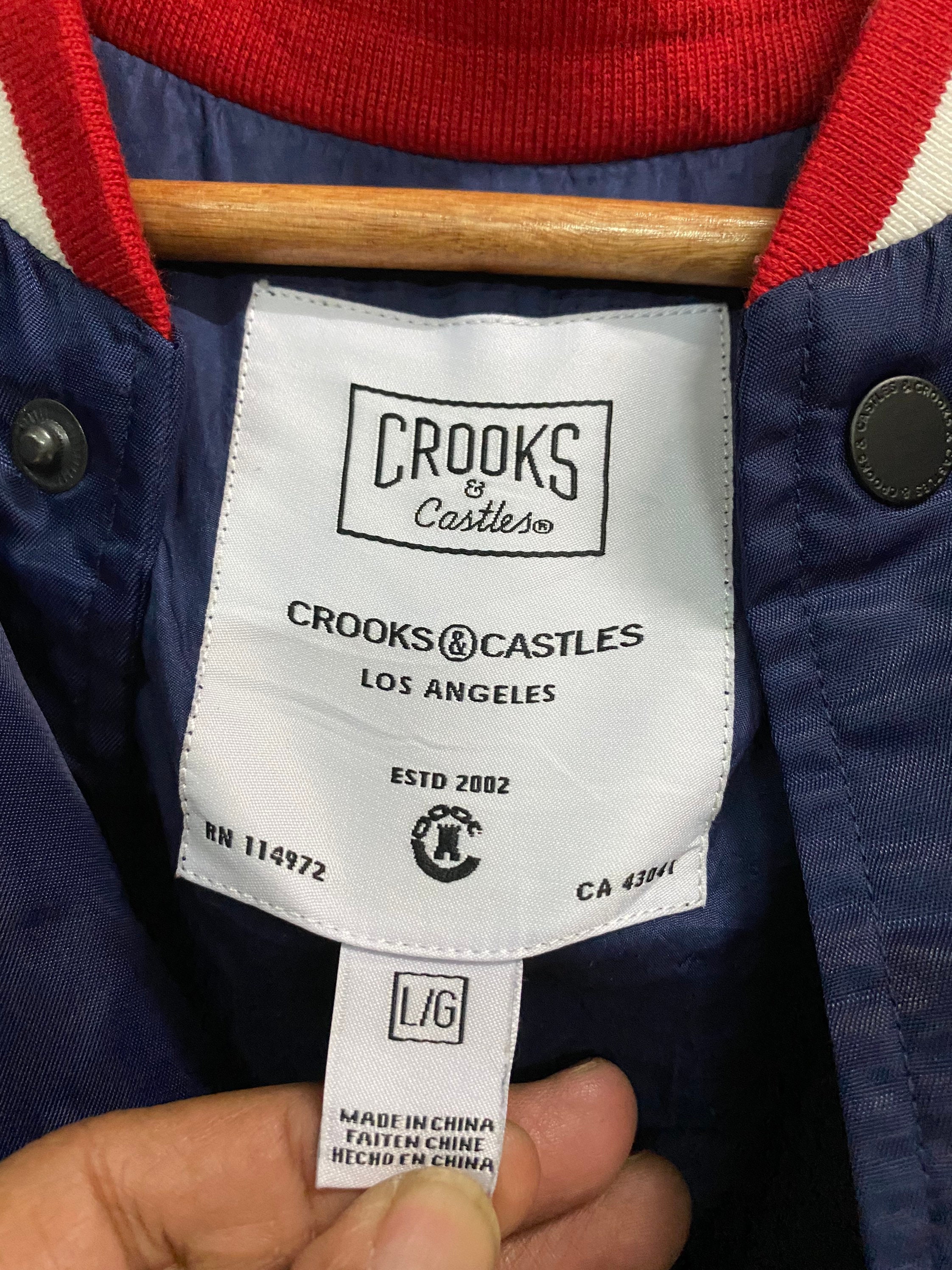 CROOKS & CASTLES スタジャン　XL New Crooks And Castles Elite Varsity Crossbones Jacket Black