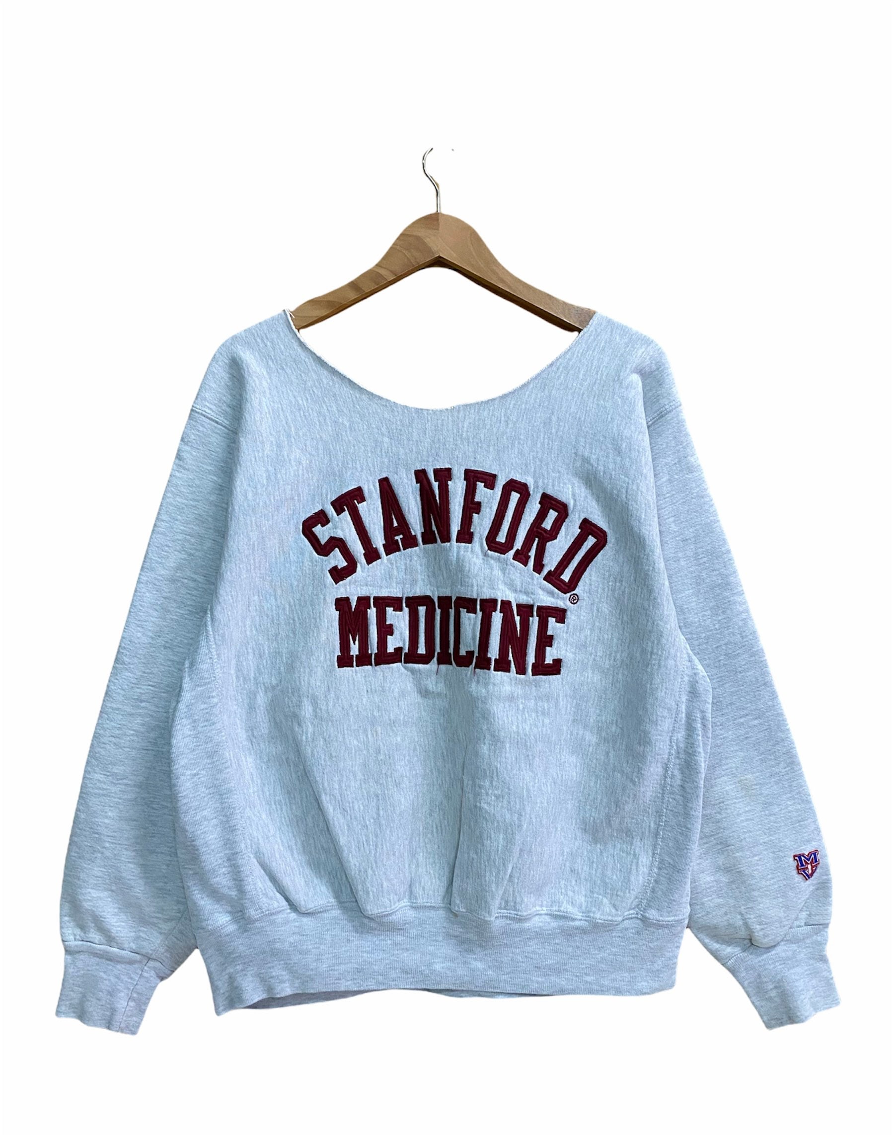 Vintage STANFORD MEDICINE embroidery block letter cut off neck sweatshirt size L