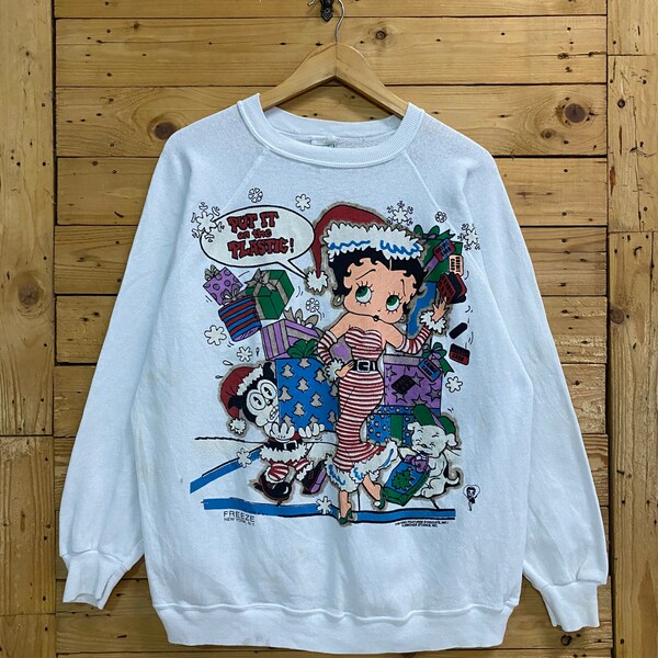 BETTY BOOP character sweatshirt, men's size XL (approx.) cotton purple type Vintage Second Hand