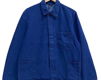 Vintage 1950s 50s 1960s 60s French Blue Work Jacket Workwear Chore 