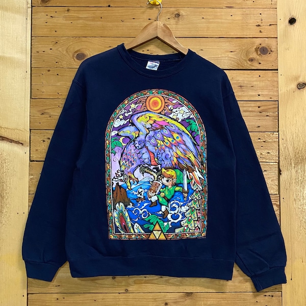 2015 legend of ZELDA nintendo gamer multicolor print crewneck sweatshirt size M